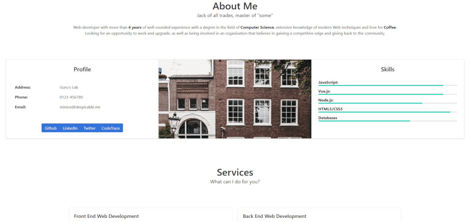 personal portfolio template screenshot